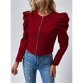 thumbnail image 3 of Womens Cropped Jacket Long Sleeve Zipper Up Coat Outwear Fall Outfit Shackets Red M, 3 of 5