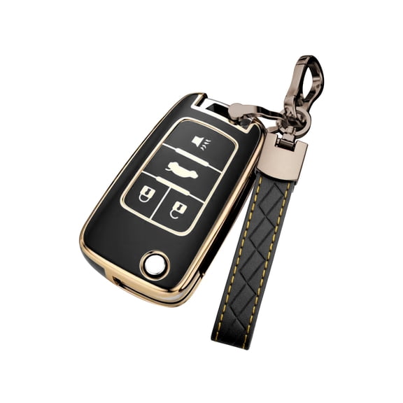 Xotic Tech Black Full Cover TPU Remote Control Key Fob Cover Shell Case w/Keychain Compatible with Chevrolet Camaro Cruze Equinox Impala Malibu Sonic or Buick Allure Encore Lacrosse Regal Verano