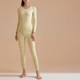 thumbnail image 2 of WZXFASHION Women's Fall Winter Solid Color Round Neck Tight Fitting Soft Comfortable High Stretch Seamless Thermal Underwear Set ThermalNnderwearSet Yellow XXXL, 2 of 9