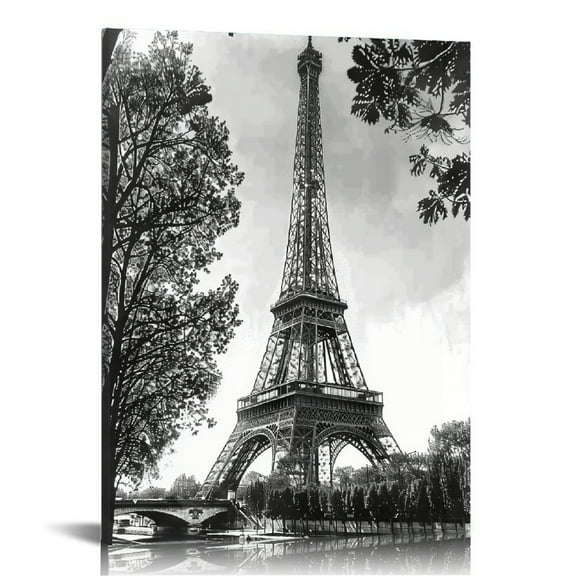 Creowell Canvas Wall Art Prints Paris Travel Print Black And White Eiffel Tower Paris Print Paris Coordinates Kitchen Dining Room Wall Home Decoration 16x20 in/12x16 in
