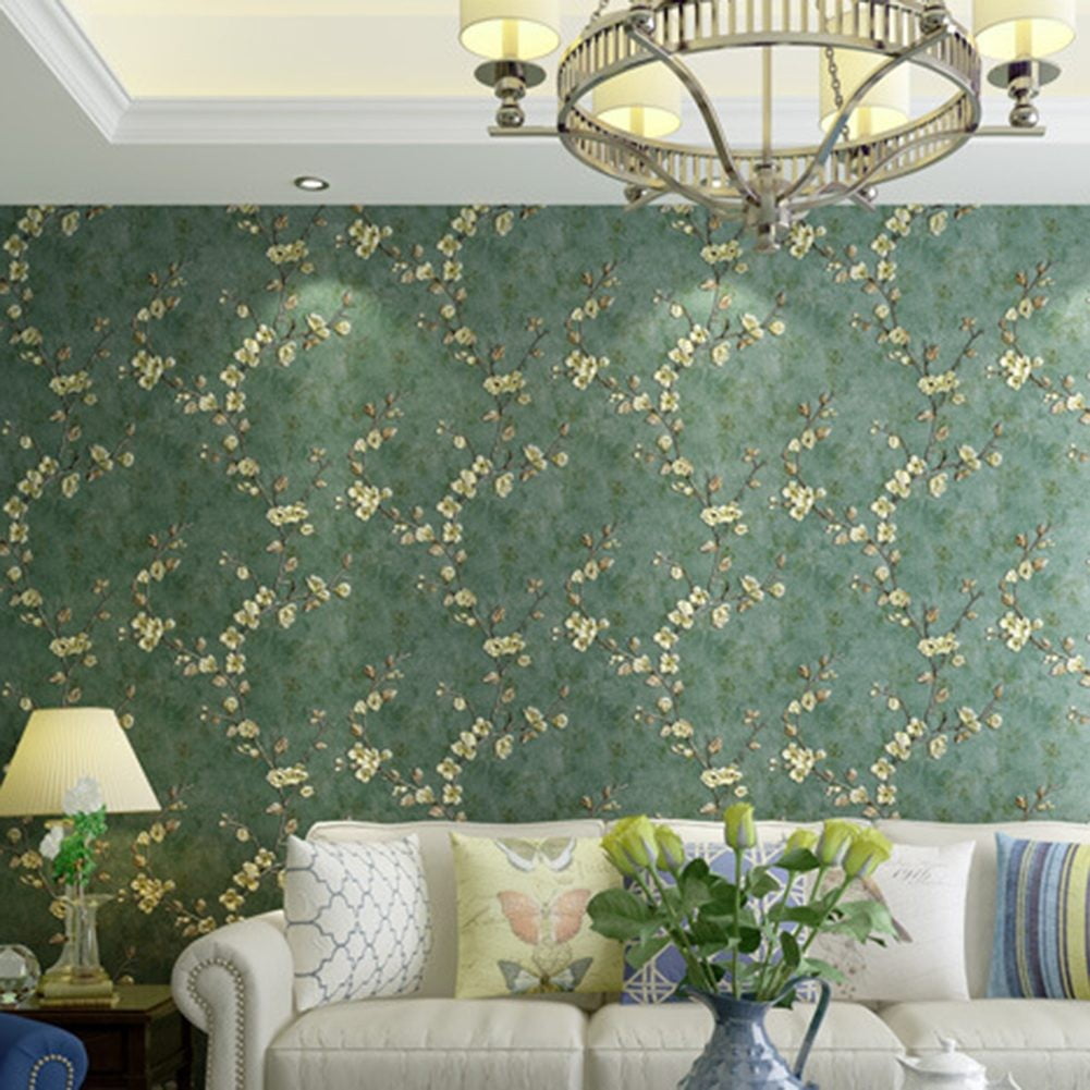 Girlsshop 3D Floral Wall Stickers Warm Girl Bedroom Background Contact Paper,8804-Green53cm*3m