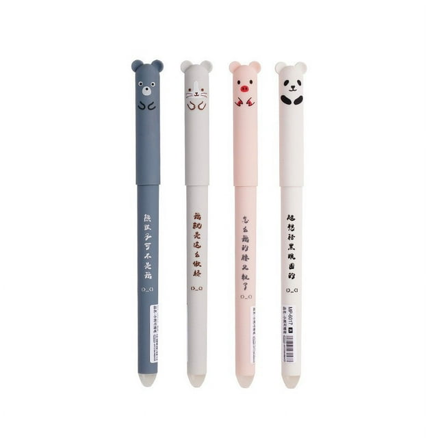 WLOELOEW Crystal Blue Bear Design Erasable Pen 0.5Mm Tip Heat Activated Ink Plastic Material 12 Pens Set Writing Tool Erasable Pen A