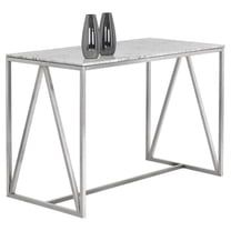 Sunpan Abel 50" Contemporary Marble and Stainless Steel Counter Table in White