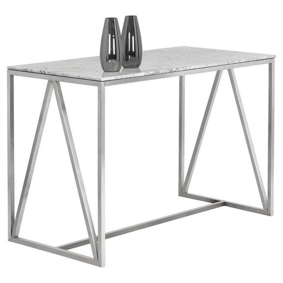 Sunpan Abel 50" Contemporary Marble and Stainless Steel Counter Table in White