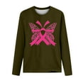 thumbnail image 3 of CLOISE Breast Cancer Shirts Women Long Sleeve Crewneck Shirts Butterfly Ribbon Oversized Breast Cancer Support Tops Cute Comfy Tshirts Cancer Awareness Outfits Army Green XL, 3 of 4