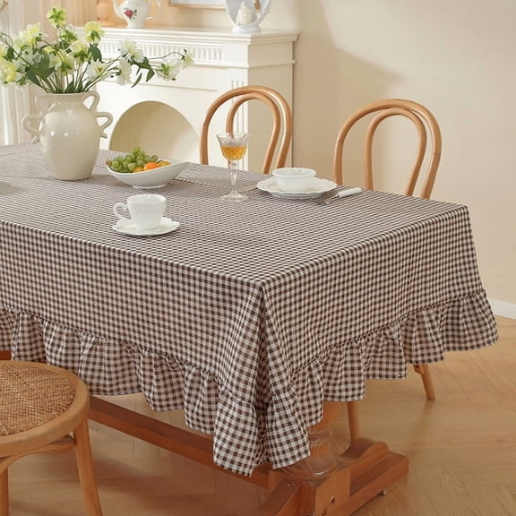 Chenweizhi Coffee checkered pattern with Hand‑Knotted Tassel Edge, Soft Polyester Fabric Table Cover, Decorative Table Cloth for Dining Table, Kitchen, Indoor Home Decoration, 1 Piece 35.43*35.43