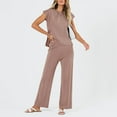 thumbnail image 3 of Lounge Sets for Women Two Piece Outfits Knit Cap Sleeve Tops Wide Leg Pleated Pants Casual Dressy Sweater Sets, 3 of 5