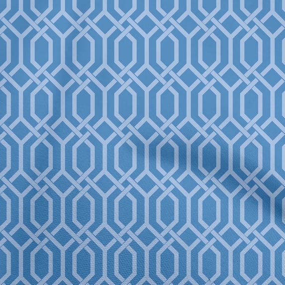 oneOone Cotton Poplin Medium Blue Fabric Geometrical Sewing Material Print Fabric By The Yard 42 Inch Wide