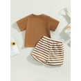 thumbnail image 4 of xiaxaixu Ensemble Pantalon pour Enfants Filles Garçons, Haut Décontracté de Fête à Manches Courtes Col Rond + Ensemble Short Ample à Rayures avec Cordon, 4 of 8