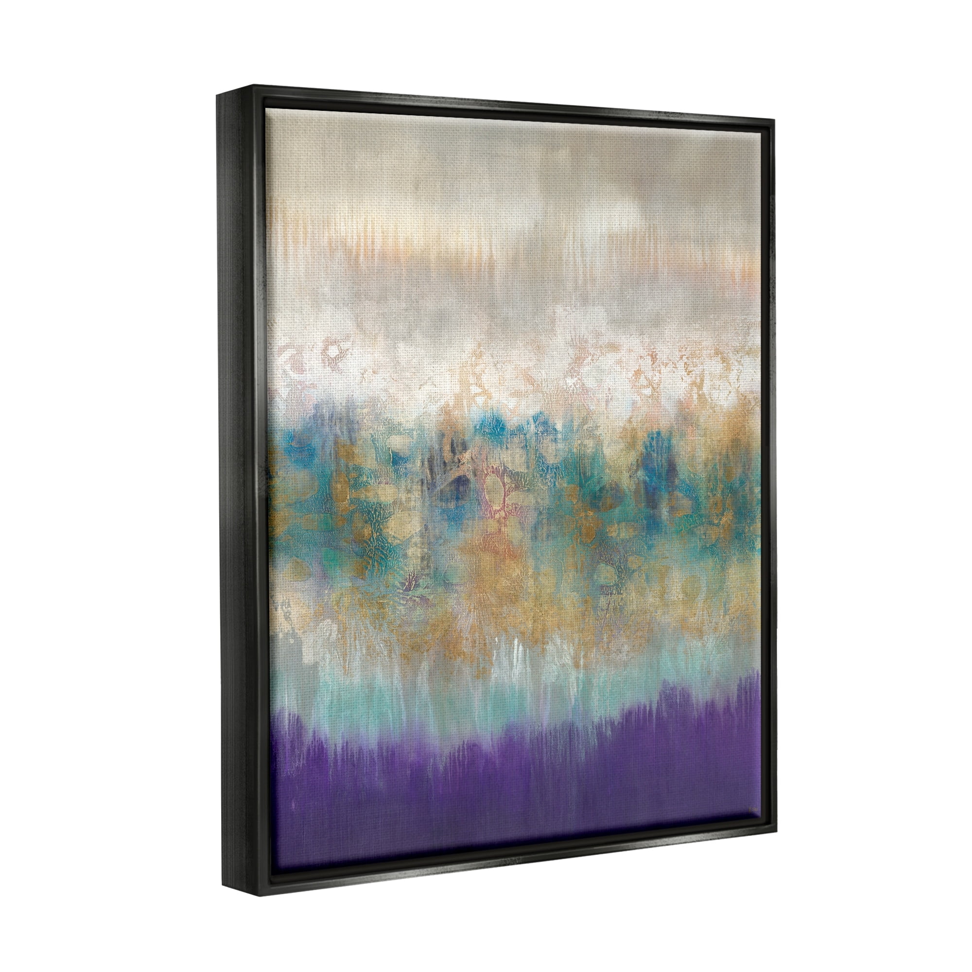 Stupell Industries Elegant Purple Grey Gold Brush Stroke Abstract Painting Jet Black Framed Floating Canvas Wall Art, 24x30, by K. Nari