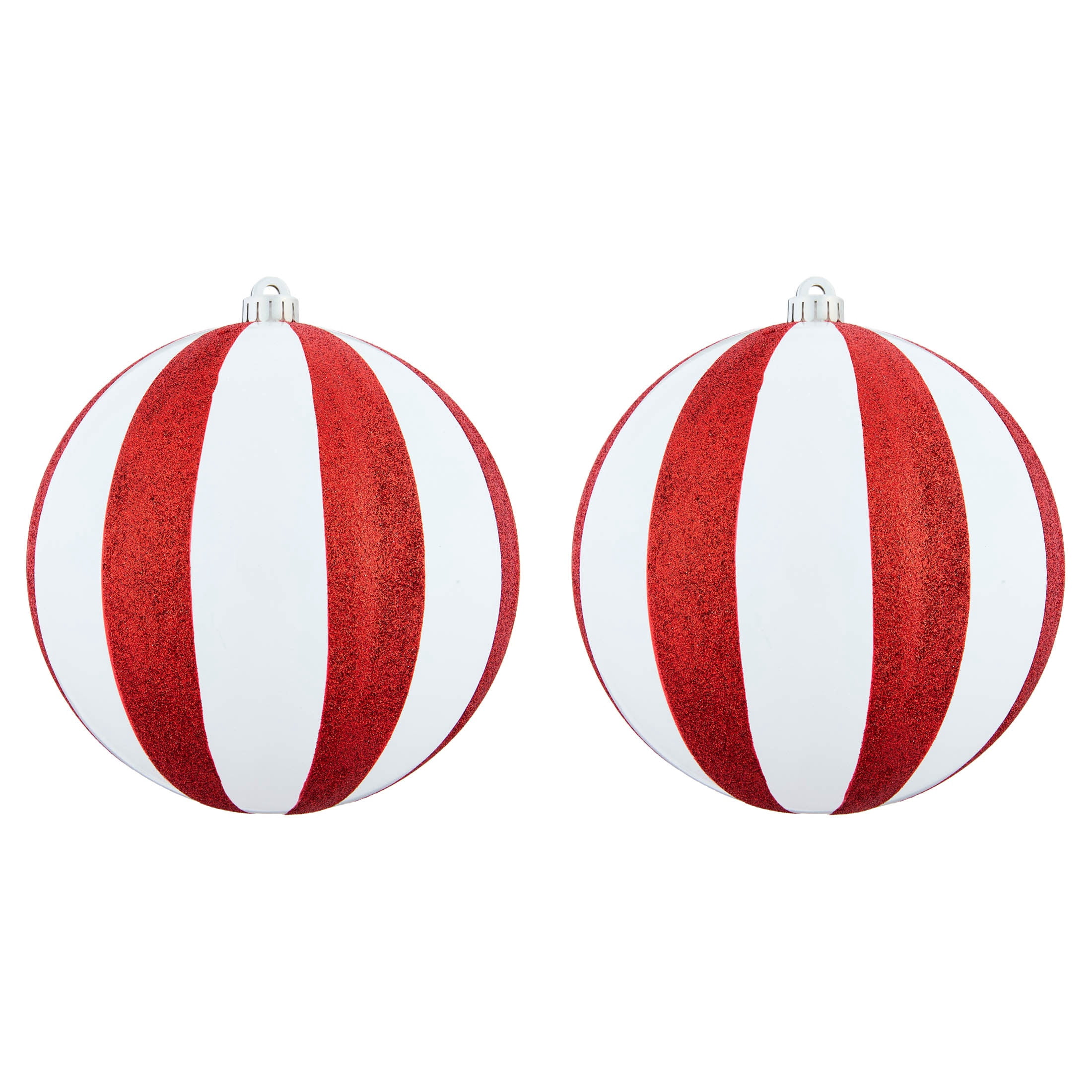 2-Count Red and White Jumbo Stripe Ball Shatterproof Christmas Ornaments, 9", by Holiday Time
