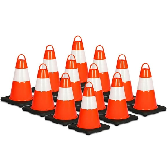 12" PVC Cone - 12 Pieces High Visibility Structurally Stable for Traffic, Parking, and Construction Safety (Orange)