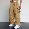 thumbnail image 5 of NIEWTR Men's Baggy Cargo Pants Y2K Trendy Drawstring Parachute Cargo Pants Loose Fit Streetwear Beam Feet Pants with Pockets (L,Z02-Khaki), 5 of 7