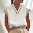 thumbnail image 2 of Camisetas sin mangas para las mujeres recortado de verano de Color sólido para mujer, camiseta de cuello de manga corta sin mangas ajustada de encaje, chaleco superior con cuello en V (White, M), 2 of 3