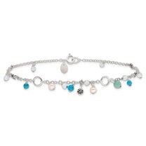 Auriga Fine Jewelry 925 Sterling Silver Turquoise, Beads and Pearls Anklet 9inch for Women