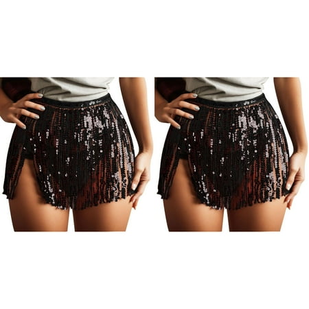 Wijhcboe 2 Pack Women Swim Cover up Dress Short Sequin Fringe Cover up Dress Up Skirt Beach Wrap Pool Cover up for Women Bikini Shiny Wraps Cover Ups For Swimwear Womens Swim Cover up Dress Sexy Swi