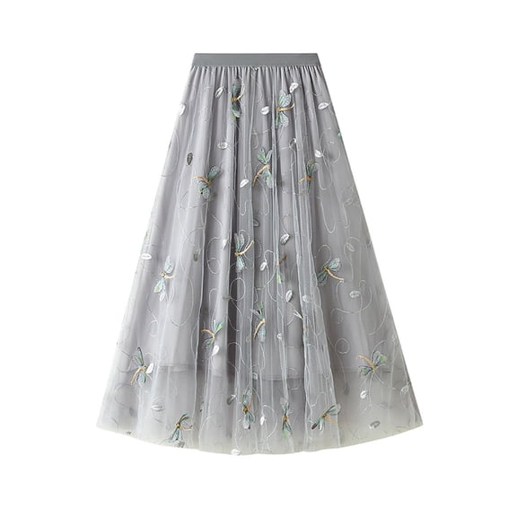 zuwimk Tulle Skirts For Women,Women's Basic Elastic Waist A-line Solid Flared Midi Skirt Gray,One Size