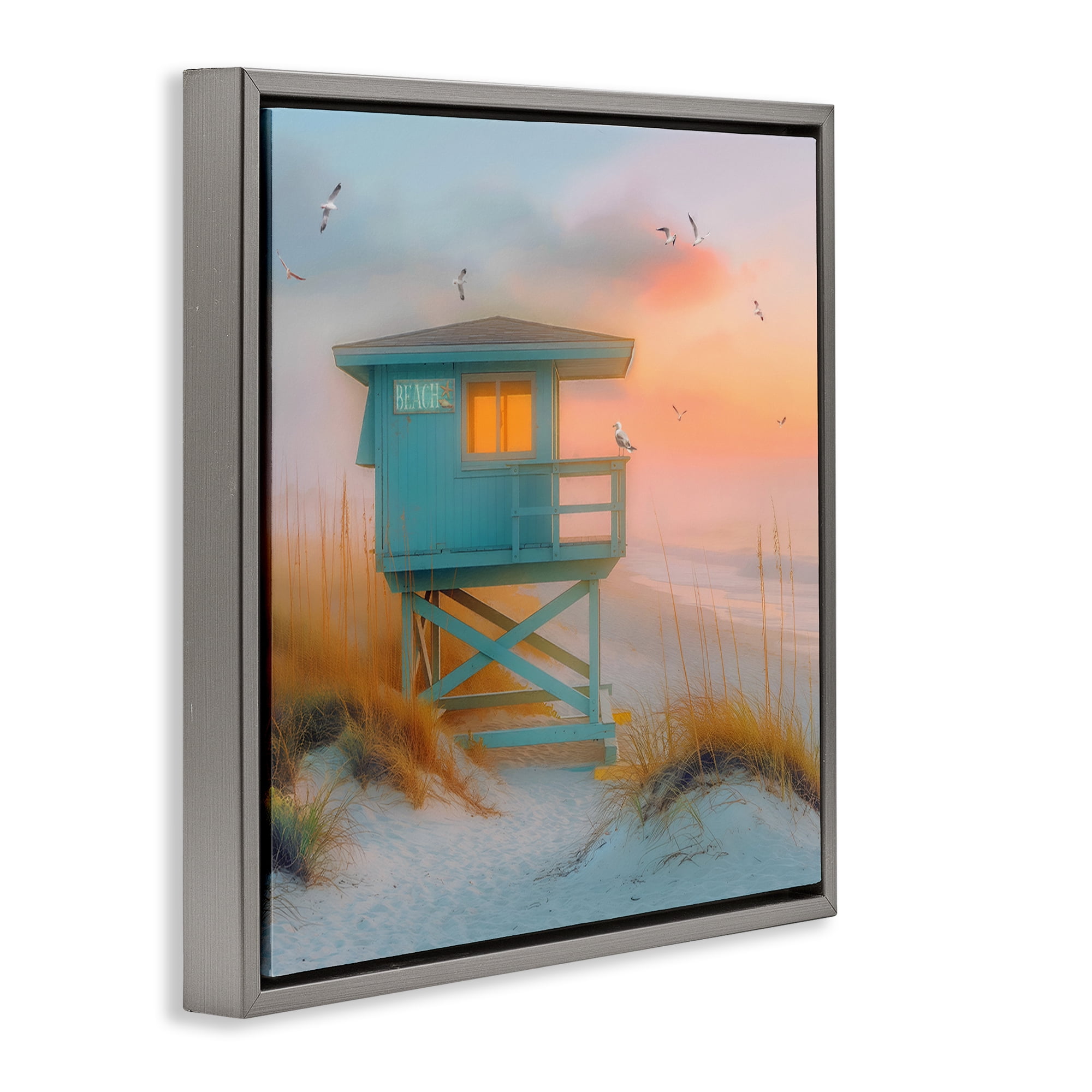 Stupell Industries Coastal Charm Beach Coastal Painting Gray Floater Framed Canvas Art Print Wall Art, 25 x 25