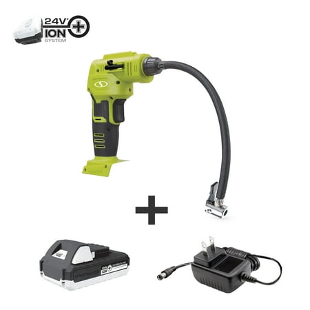 Sun Joe 24V-AJC-MAX 24-Volt iON+ Cordless Portable Air Comporessor Kit | W/ 1.3-Ah Battery, Charger, Storage Bag, and Nozzle