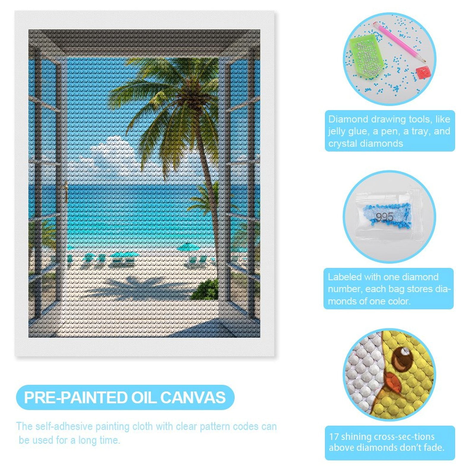 Diamond Art Kits for Adults - Open Door Beach View Ocean Serenity 5d Diamond Painting for Adults, Diamond Art for Adults Beginners, Frameless Diamond Painting Kits for Adults for Home Wall Decor