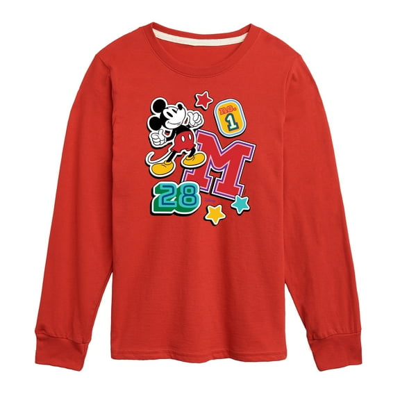 Disney - Mickey Mouse - Stitched Patches - Youth Long Sleeve Graphic T-Shirt