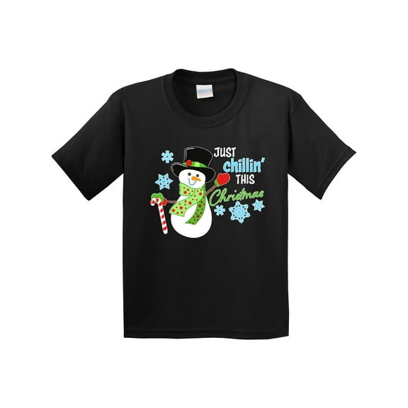 Inktastic Just Chillin' This Christmas Fun Snowman in Top Hat Youth T-Shirt