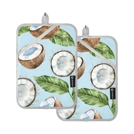 

Coconuts and Green Leaves Oven Mitts 2 Pcs Pot Holders Sets Heat Resistant for Kitchen Cooking Baking 7 x9.8