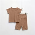 thumbnail image 6 of THDHVS Girls Fall Outfits,Toddler Unisex Solid Ribbed Cotton Short Sleeve Top Shorts Loungewear 2 Piece Set,Toddler Girl Outfits Coffee 3-5 Years, 6 of 8