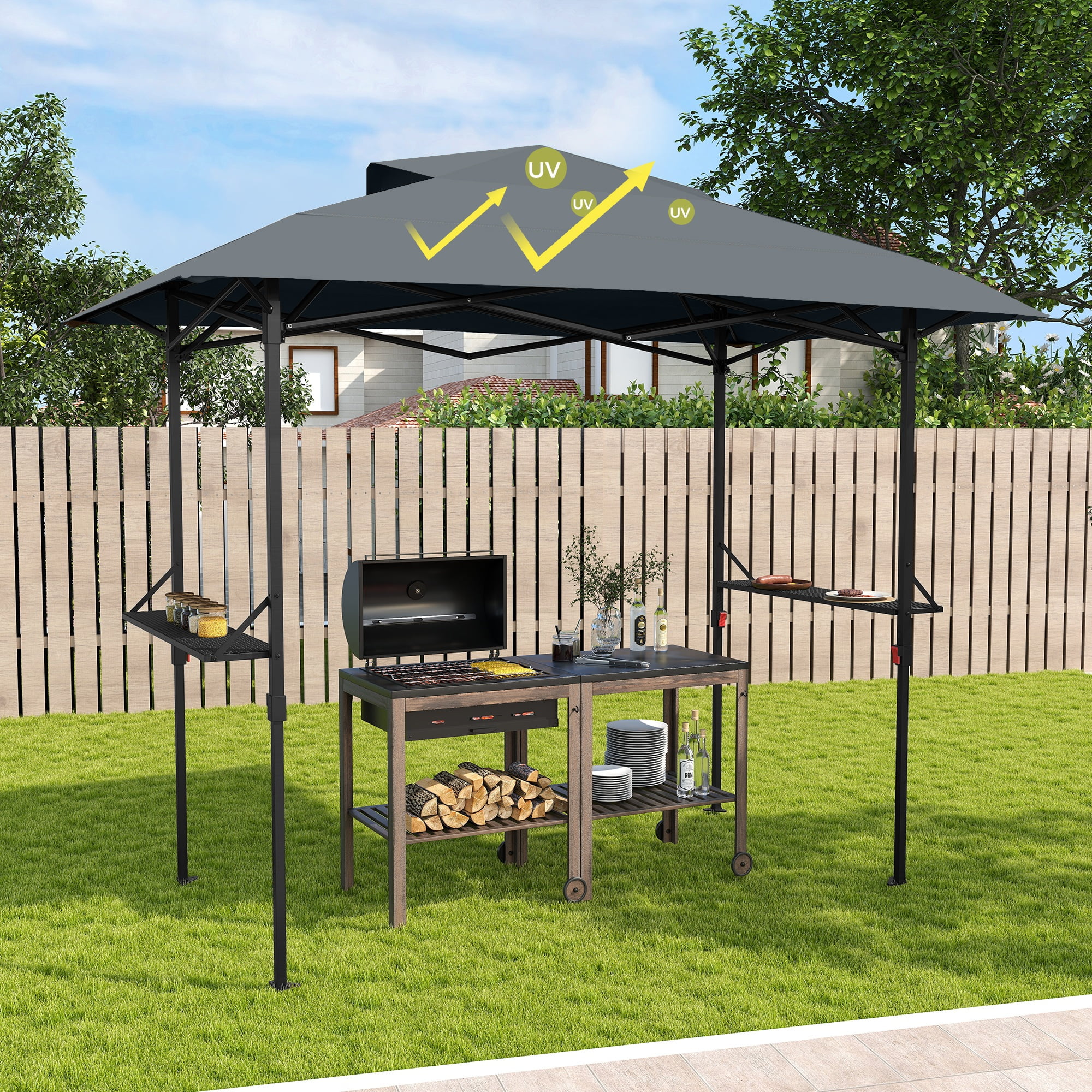 8×5 FT Pop Up Grill Gazebo, Outdoor Grill Canopy with Vented Roof & Side Shelves, Large Portable Canopy for Outdoor Barbecue, Backyard, Patio, Easy Set up