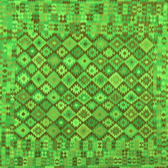 Ahgly Company Indoor Square Southwestern Green Country Area Rugs, 6' Square