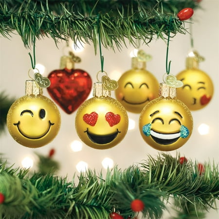 Old World Christmas Mini Emoji Glass Tree Ornaments Set of 6 Miniature