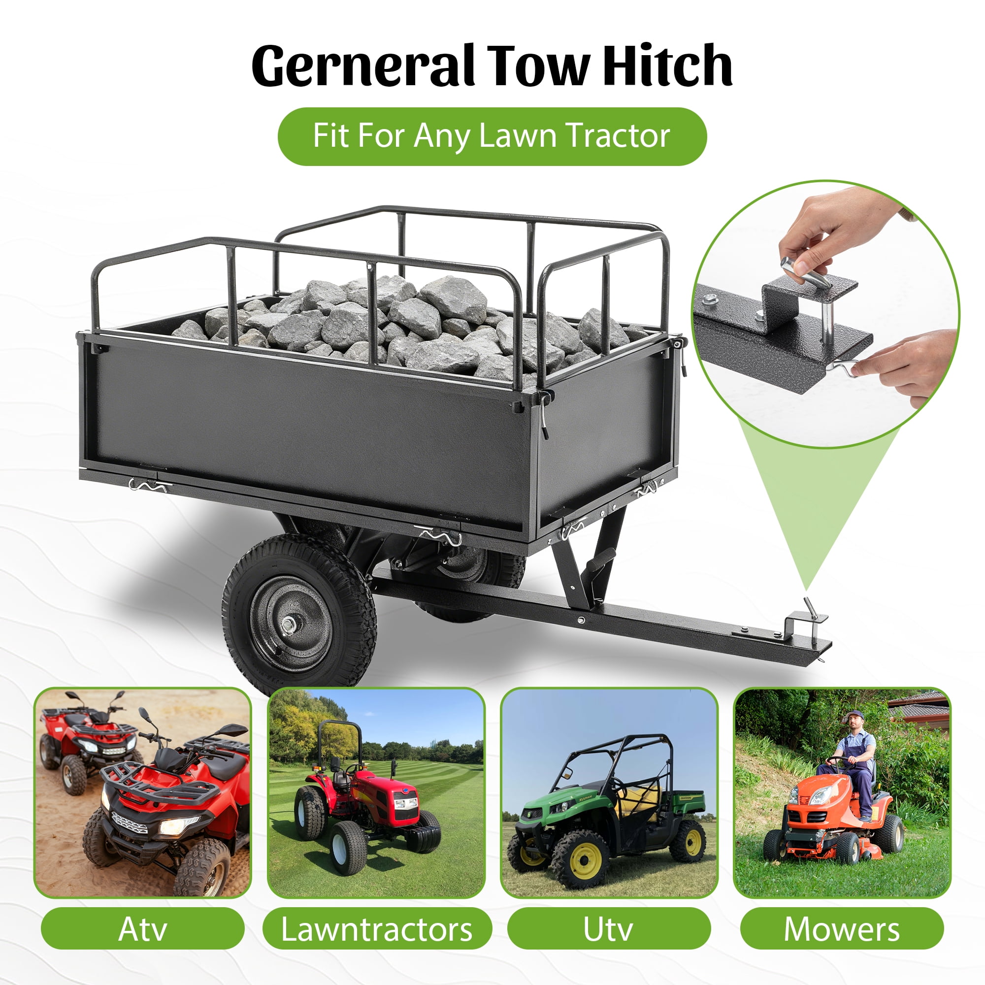 600LBS Heavy Duty Steel Dump Cart Trailer, 17 Cu.Ft. Tow Behind Hauling & Dumping Wagon for ATV, Lawn Tractor and Garden with 16" Tires