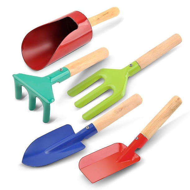 Juego de 5 herramientas de jardinería para niños, incluye pala, rastrillo y paleta, juguete de arenero de playa para niños