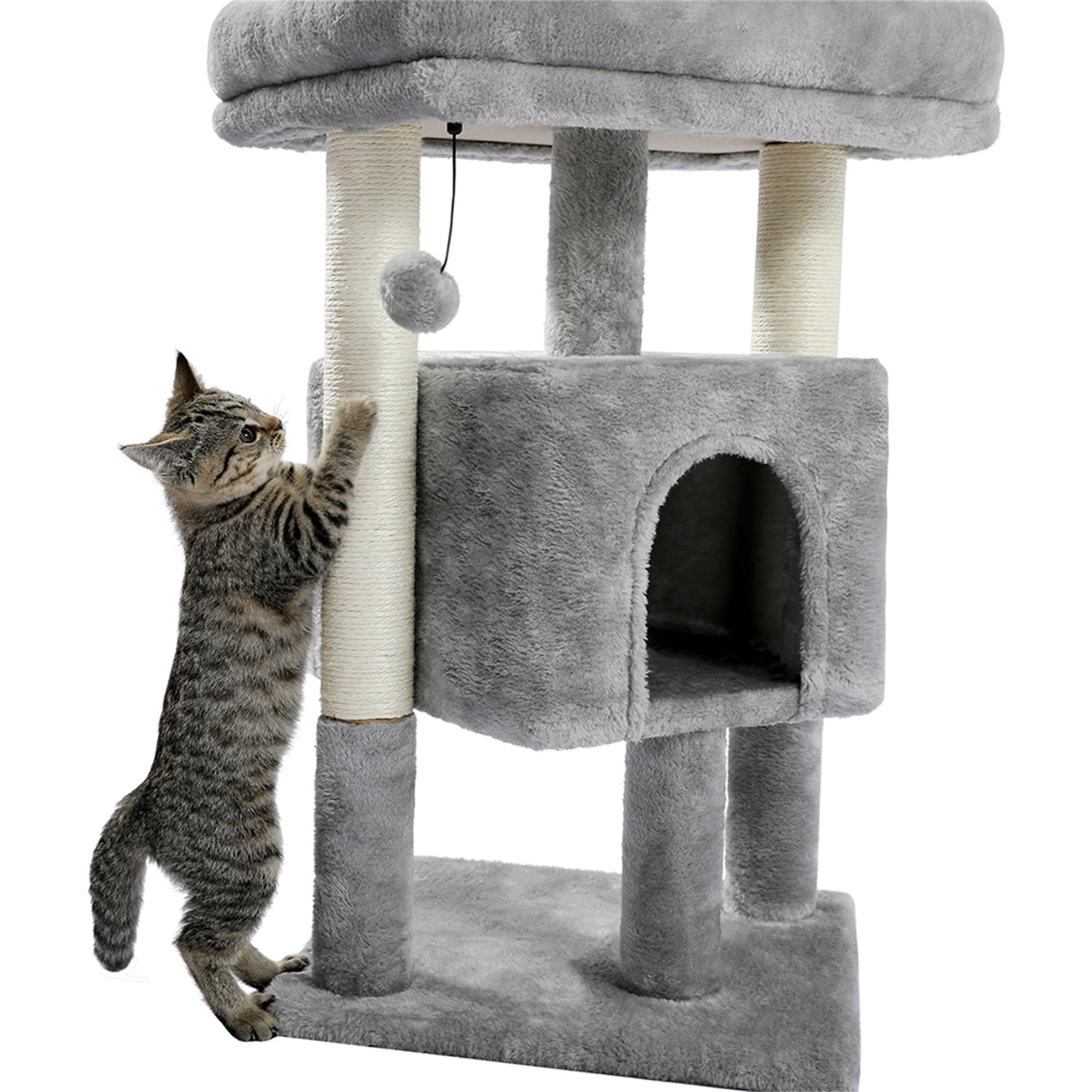 Kadyn 28" Multi-Level Cat Tree Tower Cat Condo with Scratching Posts, Jump Platform Top Perch and Dangling Ball, Gray Kadyn 28" Multi-Level Cat Tree Tower Cat Condo with Scratching Posts, Jump Platform Top Perch and Dangling Ball, Gray