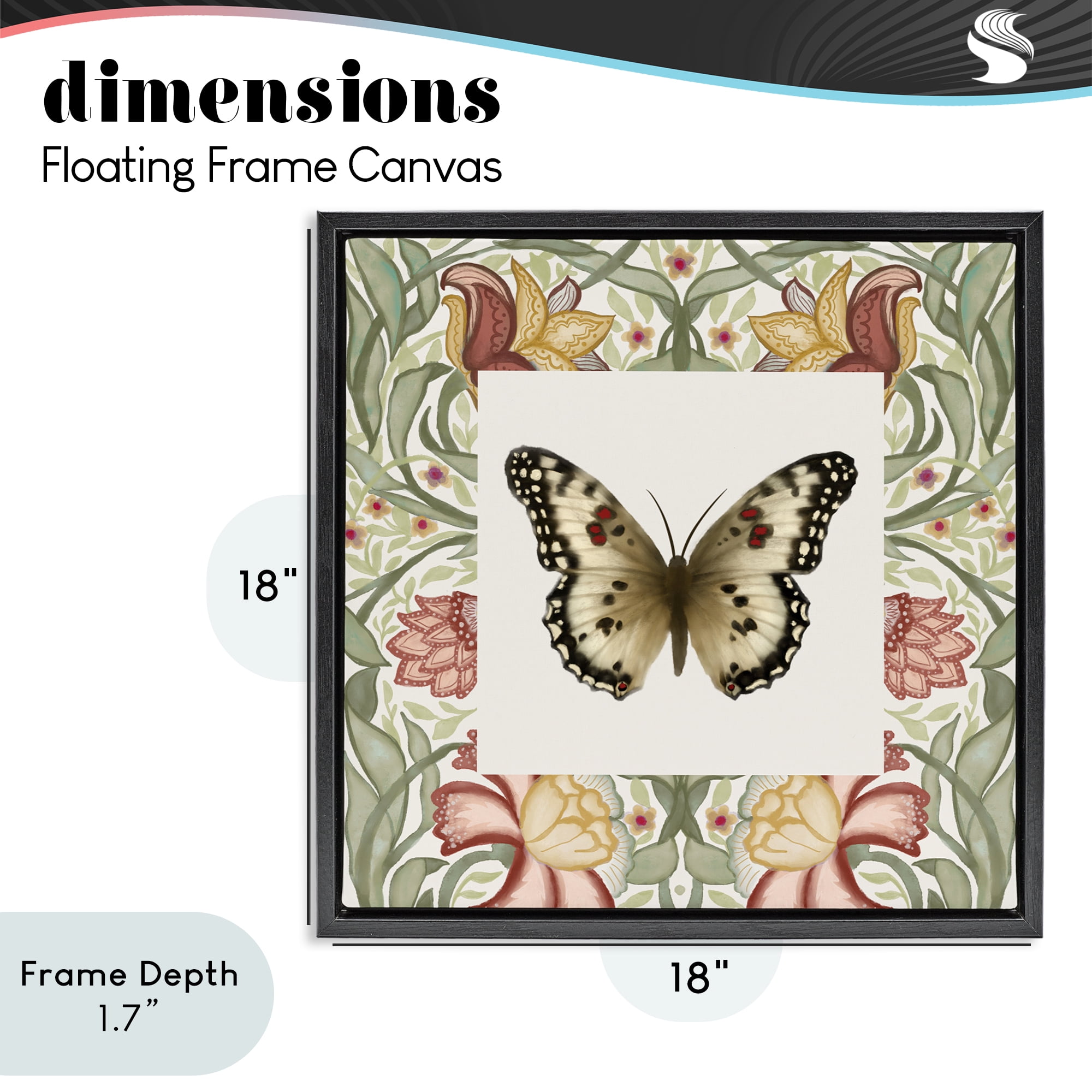 Stupell Industries Warm Toned Baroque Butterfly Black Framed Floater Canvas Wall Art, design by Elizabeth Medley