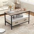 thumbnail image 2 of Verano Garden 32" Coffee Table with Storage, 2-Tier Wood Coffee Table with Open Display Shelf & Foldable Drawers, Farmhouse Table with Metal Frame, Small Center Table for Living Room, White (31.5"), 2 of 16