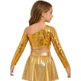 thumbnail image 2 of TSSOE Kids Girls One Shoulder Long Sleeve Sequins Jazz Hip Hop Ballet Dance Crop Top Athletic Shirts For Performance Gold 10, 2 of 7