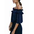 thumbnail image 2 of Women's Off Shoulder Ruffle Short Sleeve Chiffon Blouse Navy Blue XXL, 2 of 7