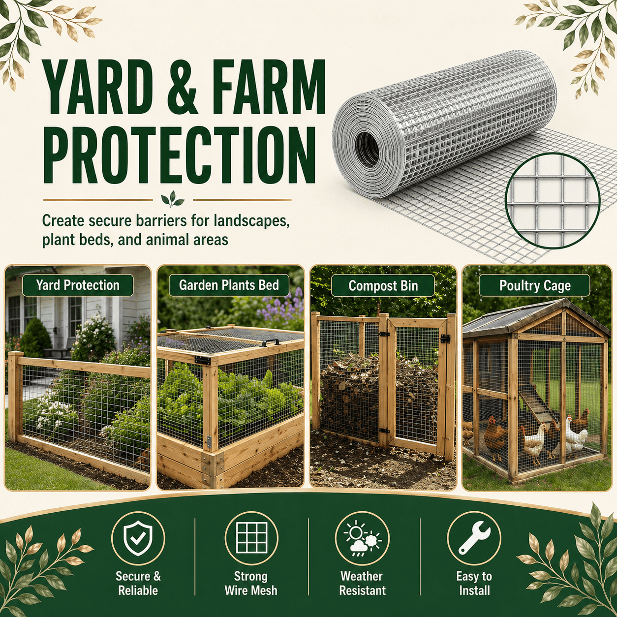 Metal Mesh with 1/2-Inch Welded Chicken Wire 48x100 FT, White Hardware Cloth and Garden Plant Fencing for Chicken Coops Home Renovation, White