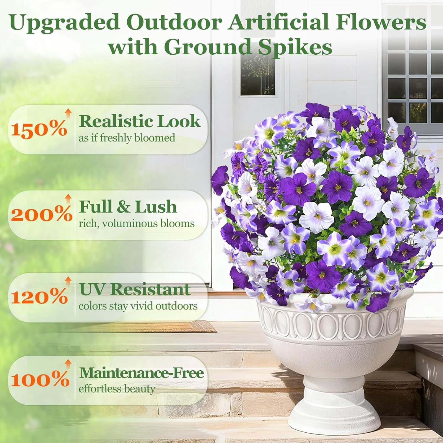 Yastouay 2 Packs Artificial Flowers Topiary Balls with Ground Spikes,23 Inch UV Resistant Faux Boxwood with Petunias Flowers for Outdoor Garden Decor(Mixed Purple)