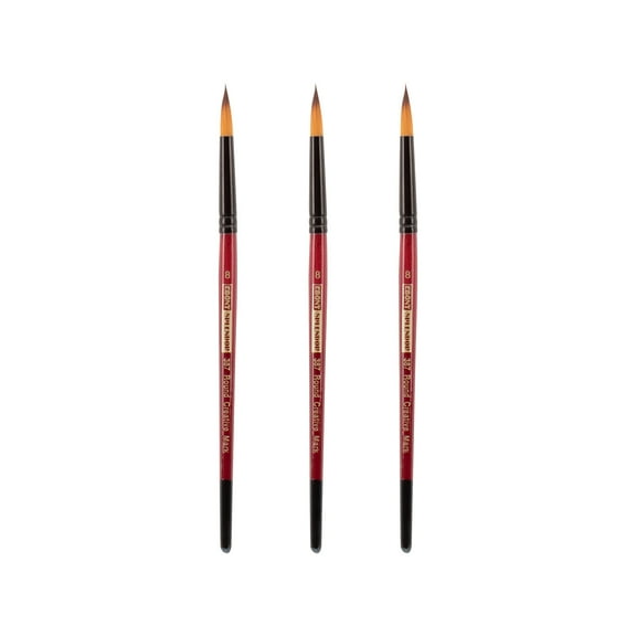 Creative Mark Ebony Splendor Short-Handled Synthetic Sable Paint Brush, Round # 8, Pack of 3, Teijin Multi-Filament Hair, Handcrafted Synthetic Paint Brushes for Acrylic, Watercolor Painting and More