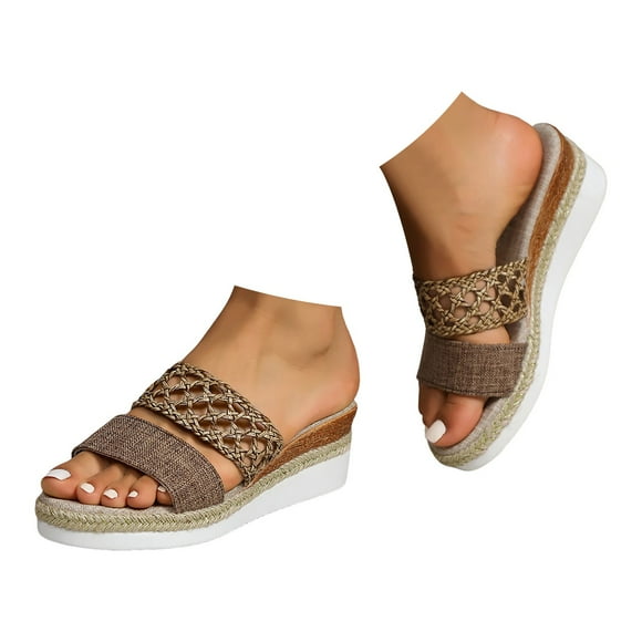 Espadrilles Compensées IUJSOY pour Femmes à Bride Tressée, à Enfiler, Sandales à Bout Ouvert, Chaussures Décontractées Habillées