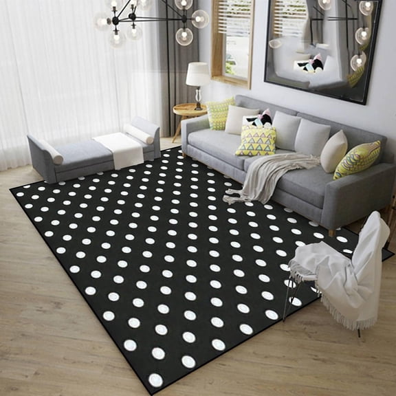 Seamless Polka Dot Pattern Area Rug for Living Room, Black and White Dots Modern Rug for Bedroom Room Decor 2x3ft(Small)