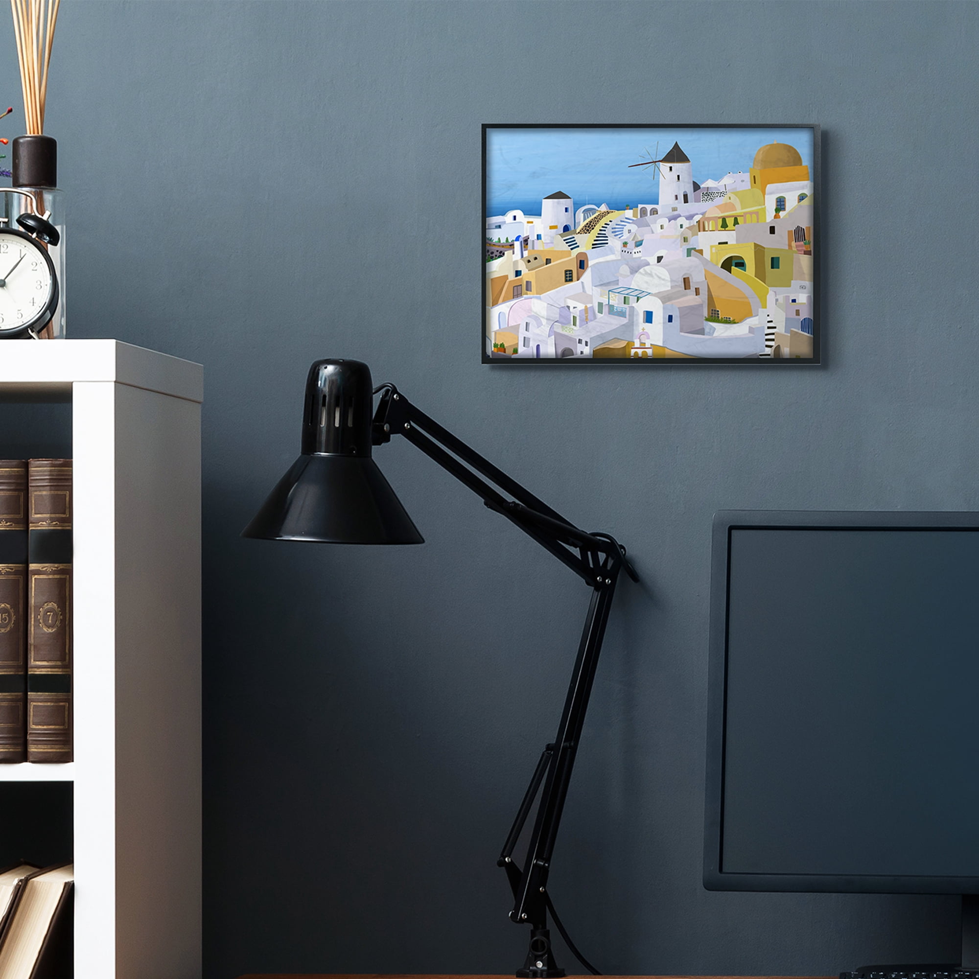 Stupell Industries Seaside Greek Cityscape White Yellow Buildings Black Framed by Carla Daly
