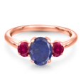 thumbnail image 3 of Gem Stone King 1.90 Ct Oval Blue Lapis Red Created Ruby 18K Rose Gold Plated Silver Ring, 3 of 6