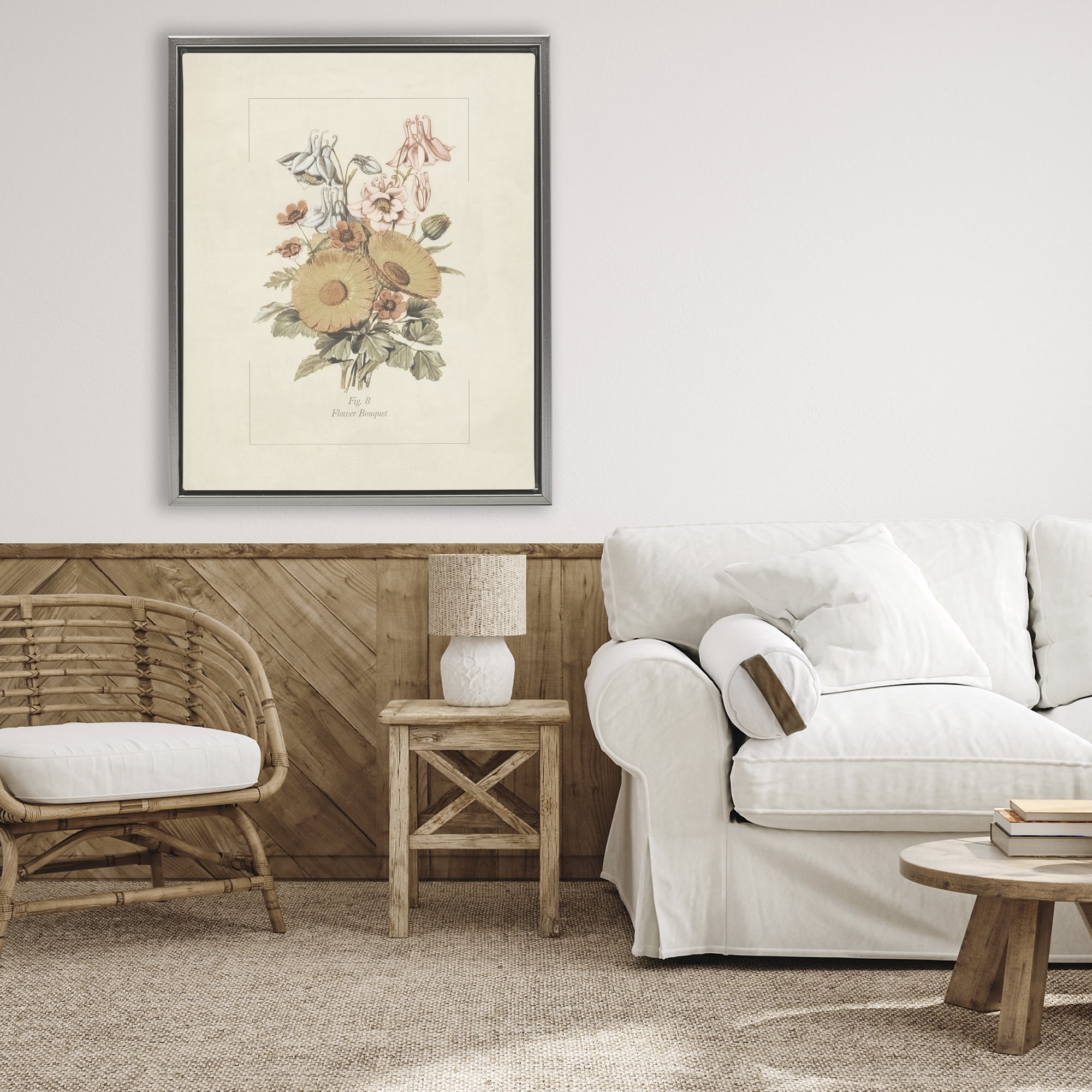Stupell Industries Flower Bouquet Vintage Garden Gray Framed Floater Canvas Wall Art, design by Dan Meneely