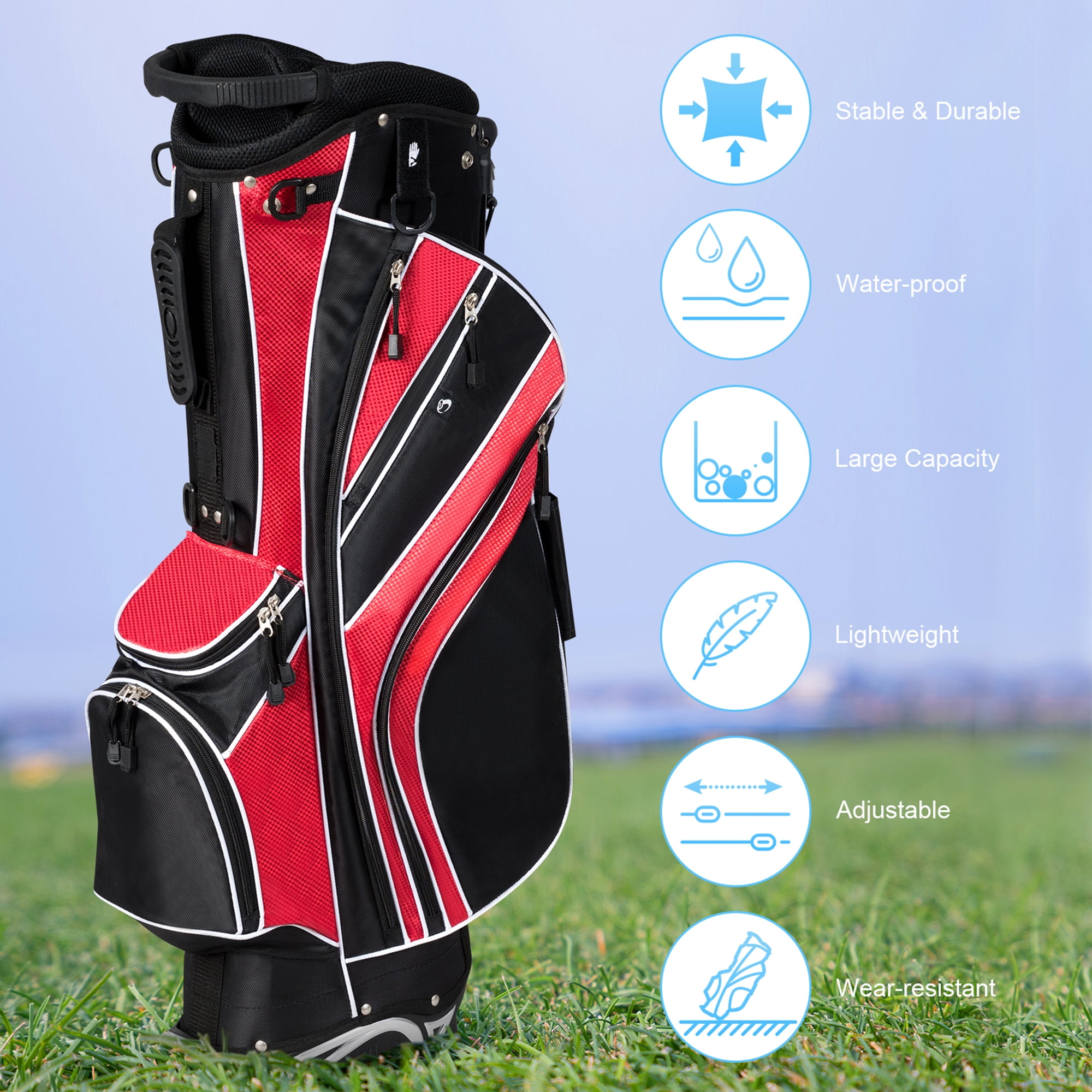 Gymax Golf Carry Bag Golf Stand Bag 6 Way Divider w/ Straps & 7 Storage Pockets Red