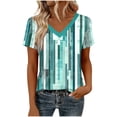 thumbnail image 2 of Summer T-shirts for Women Graphic Printed V Neck Tunic Tops Loose Fit Short Sleeve Casual Tee Shirt Plus Size (3XL, Green|Striped), 2 of 5