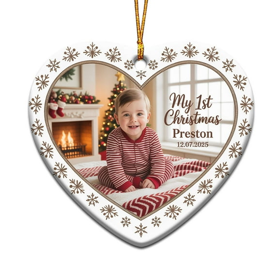 Photo My 1st Christmas Ceramic Ornament, Photo Baby's First Christmas Ornament Gift for New Dad Mom, Custom Name Text Year & Picture New Baby Ceramic Christmas Ornament Xmas 2025