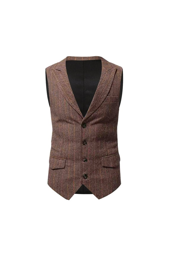 Men's V-Neck Peak Lapel Sleeveless Solid Color Casual Single-breasted Vest Gilet Fit Breathable Business Streetwear Jacket